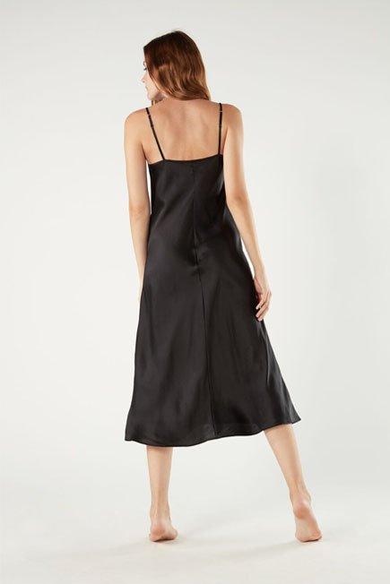 Black Midi Silk Slip Dress, , large image number 9