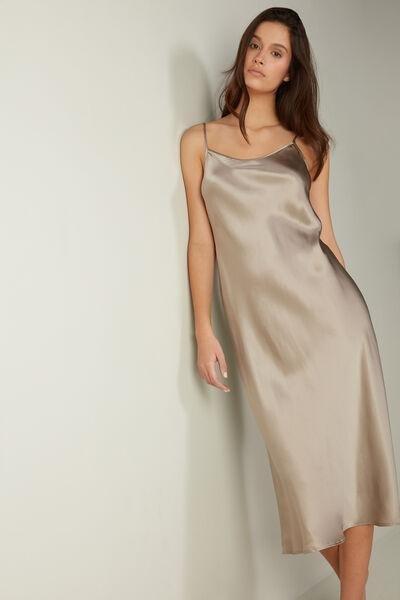 Beige Midi-Length Slip In Silk, , large image number 1