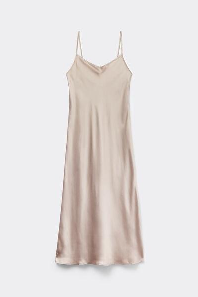Beige Midi-Length Slip In Silk, , large image number 2