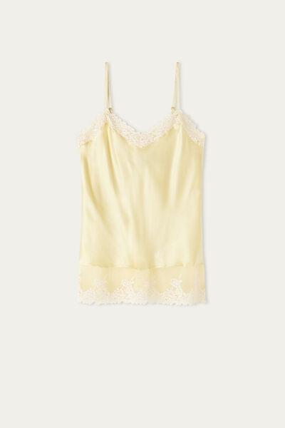 PASTEL YELLOW/IVORY Pretty Flowers Silk Top with Spaghetti Straps, , large image number 2
