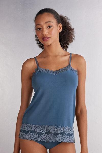 Blue Lace Trim Top, 5601_658J, large image number 0