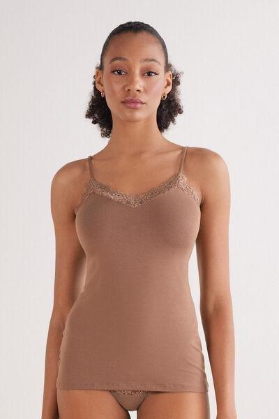 Beige Pretty Flowers Modal Top, Brown Mocha, medium