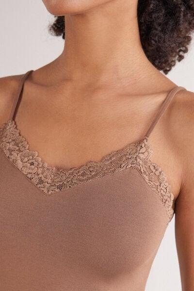 Beige Pretty Flowers Modal Top, Brown Mocha, large image number 5