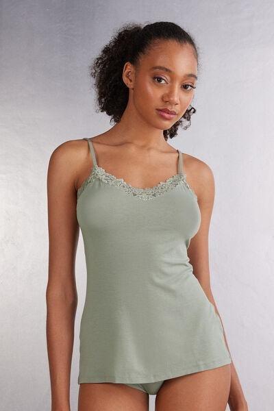 Green Lace-Trimmed Tank Top, , large image number 0