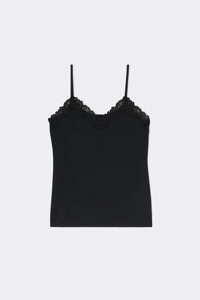 BLACK Pretty Flowers Modal and Lace Top, Black, large image number 0