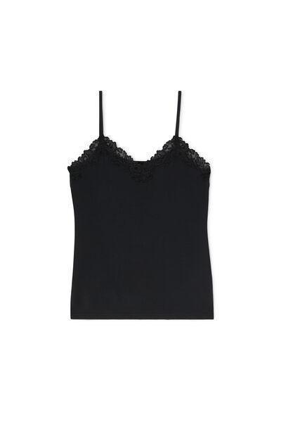 BLACK Pretty Flowers Modal and Lace Top, Black, large image number 1