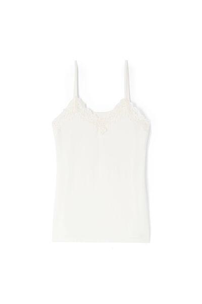 White Pretty Flowers Modal And Lace Top, Powder White, large image number 3