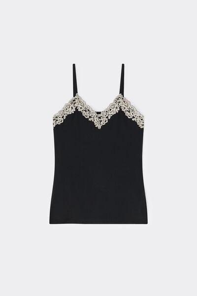 Black/Ivory Pretty Flowers Modal And Lace Top, Black/ivory, large image number 3