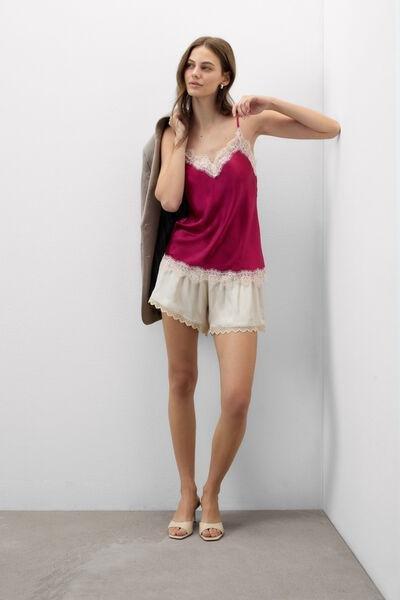 Pink Contrasting Lace Silk Top, 5601_110K, large image number 0