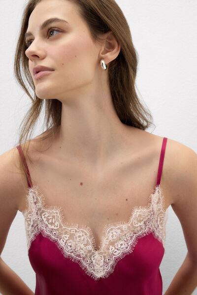 Pink Contrasting Lace Silk Top, 5601_110K, large image number 5