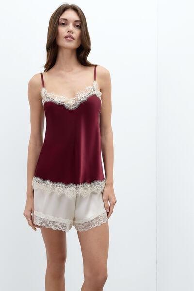 Red Contrasting Lace Silk Top, 5601_181K, large image number 1
