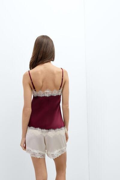 Red Contrasting Lace Silk Top, 5601_181K, large image number 2