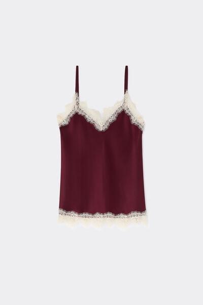 Red Contrasting Lace Silk Top, 5601_181K, large image number 3