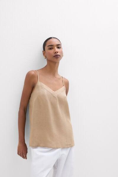 Beige The Pure Linen Plain-Weave Linen Top, 5601_166K, medium