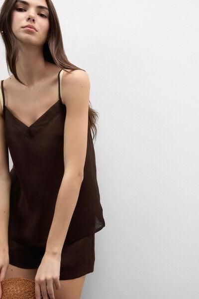 Brown The Pure Linen Plain-Weave Linen Top, 5601_705J, medium