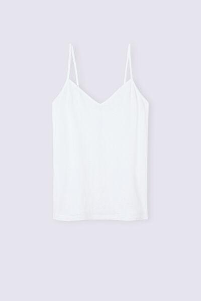 White V-Neck Linen Top, White, large image number 2