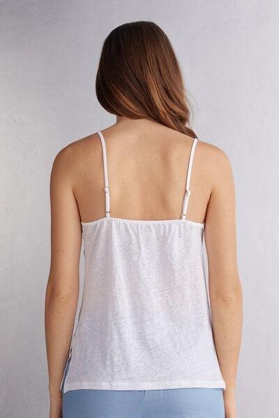 White V-Neck Linen Top, White, large image number 3
