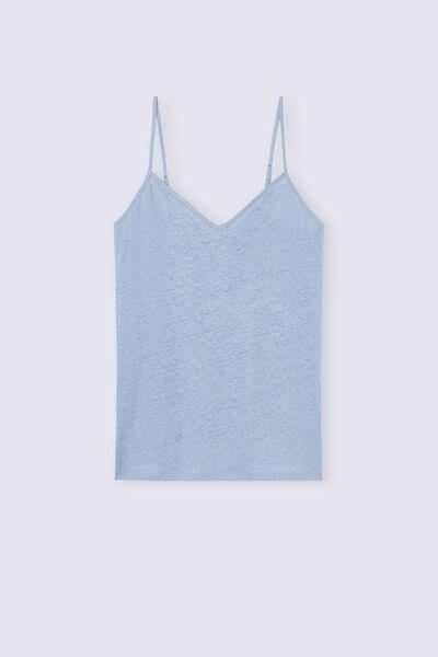 Blue V-Neck Linen Top, 5601_550J, large image number 2