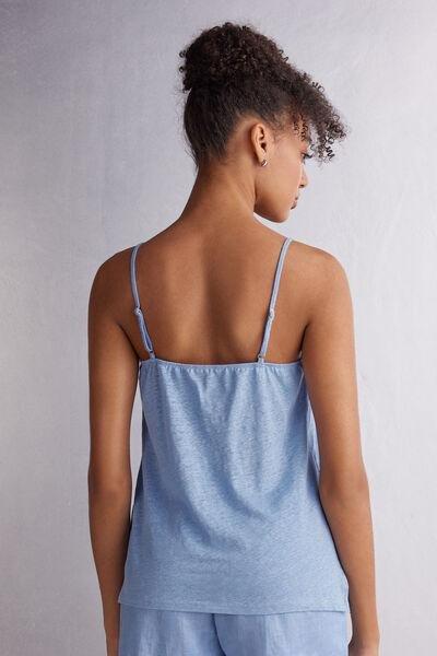 Blue V-Neck Linen Top, 5601_550J, large image number 3