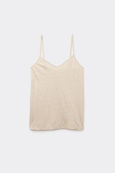 Beige V Neck Linen Top, 5601_913I, large image number 2