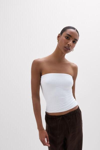 White Fresh Bamboo Bandeau Top, Milk White, large image number 1