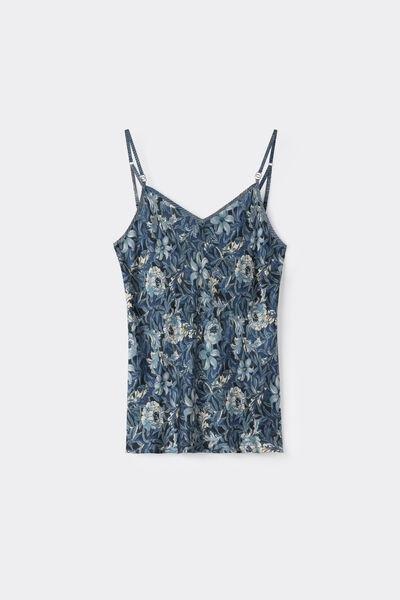 Navy Fanciful Flowers Printed Viscose Satin Top, 5601_195K, large image number 3