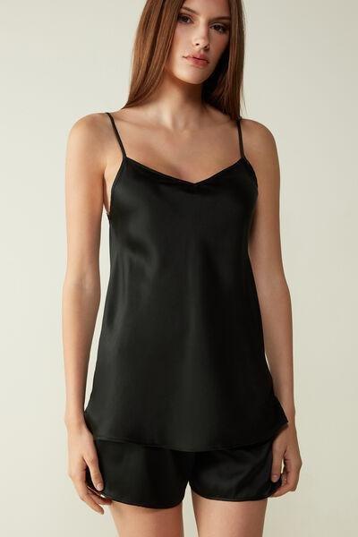 Intimissimi - Black Silk Satin V Neck Top