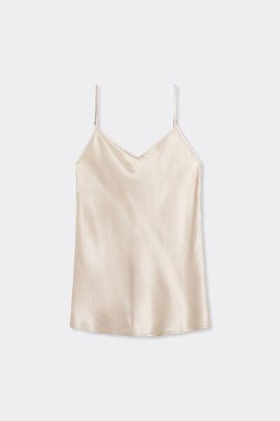Cream V-Neck Tank Top, Silk, large image number 3