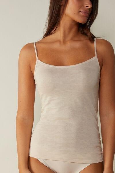 Beige Silk Ultrafresh Supima Cotton Vest Top, , medium