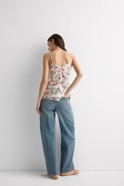 Pink Pretty Flowers Print Silk Top, 5601_057K, medium