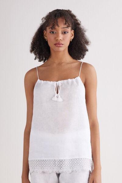 White Sophisticated Allure Linen Top, , large image number 0