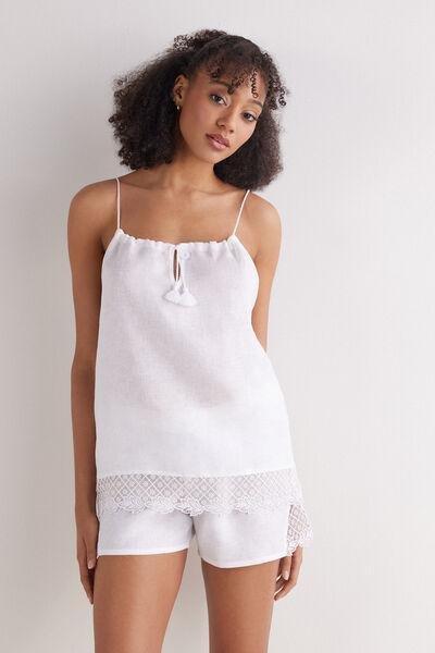 White Sophisticated Allure Linen Top, , large image number 1