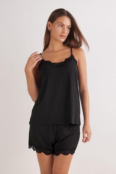 Black Your Everyday Wear Ribbed Lacy Top, Black, large image number 1
