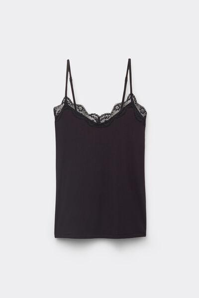 Black Your Everyday Wear Ribbed Lacy Top, Black, large image number 2