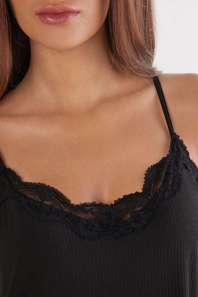 Black Your Everyday Wear Ribbed Lacy Top, Black, large image number 5