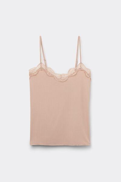 Beige Your Every Wear Ribbed Lacy Top, , large image number 1