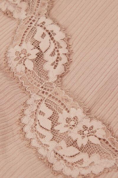 Beige Your Every Wear Ribbed Lacy Top, 5601_939J, large image number 4