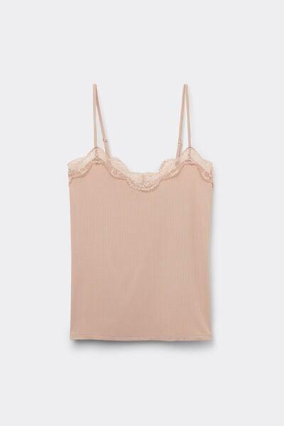 Beige Your Every Wear Ribbed Lacy Top, 5601_939J, large image number 5