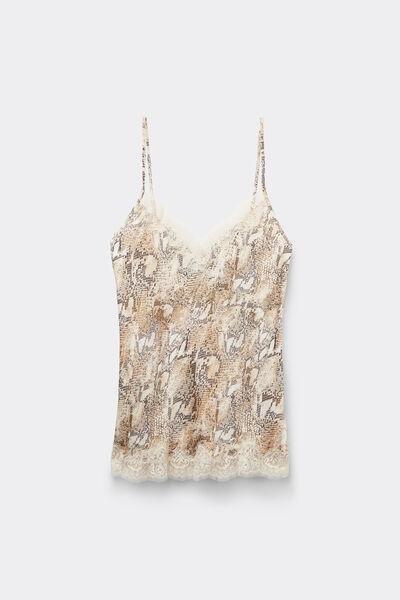 Beige Seductive Glamour Animal Print Satin Top, , large image number 2