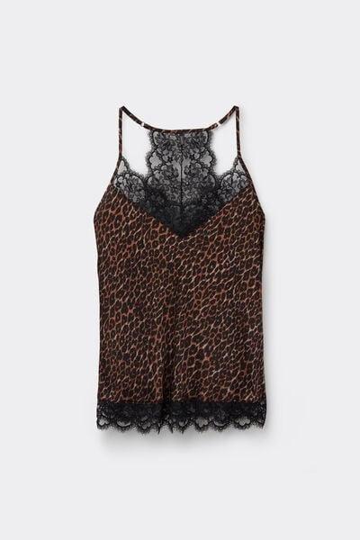 Brown Sensual Attitude Animal Print Viscose Satin Top, 5601_030K, large image number 5
