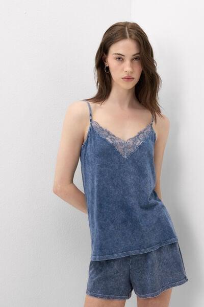 Blue Denim Romance Cotton And Lace Top, 5601_063K, large image number 1