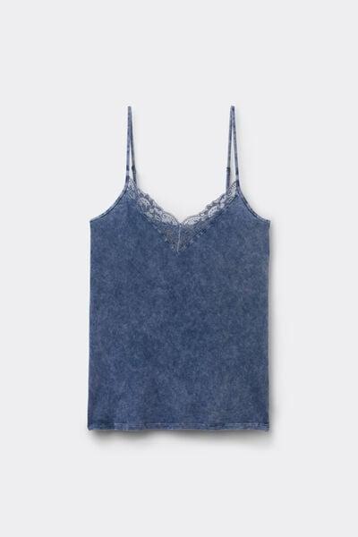Blue Denim Romance Cotton And Lace Top, 5601_063K, large image number 3