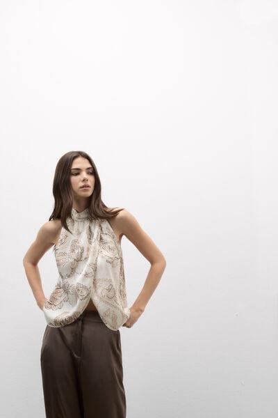 Beige Get Noticed Viscose Satin Halter neck Top, 5601_113K, large image number 0