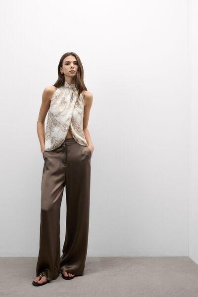 Beige Get Noticed Viscose Satin Halter neck Top, 5601_113K, large image number 1