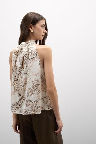 Beige Get Noticed Viscose Satin Halter neck Top, 5601_113K, large image number 2