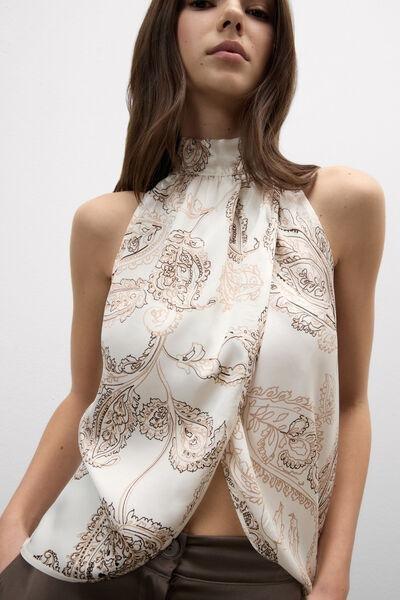 Beige Get Noticed Viscose Satin Halter neck Top, 5601_113K, large image number 5