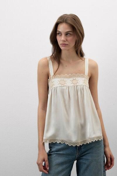 Beige Midsummer Dream Viscose Satin Top, 5601_118K, large image number 1
