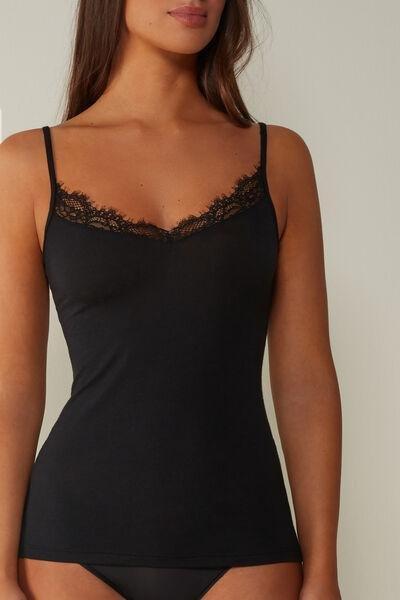 Black Ultralight Camisole With Lace, , medium