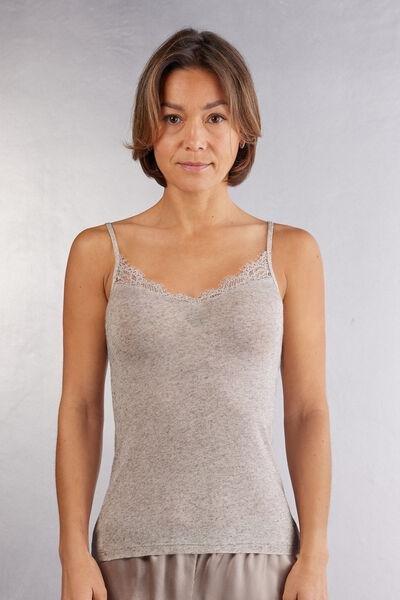 Beige Ultralight Camisole With Lace, Shell Beige Blend, medium