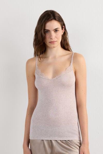 Beige Ultralight Camisole With Lace, Shell Beige Blend, large image number 1